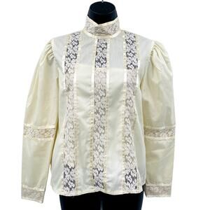 Gunne Sax Vintage Ivory Lace High Neck Victorian Blouse